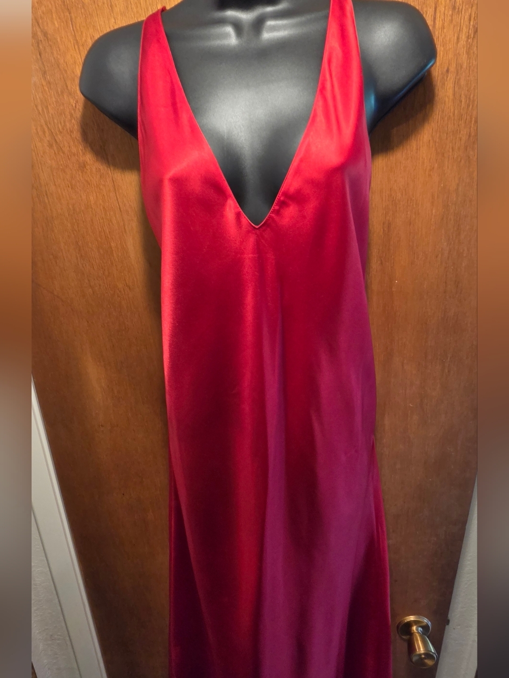 Frederick's of Hollywood Red Satin V-Neck Slip Dress SzM - Picture 3 of 9